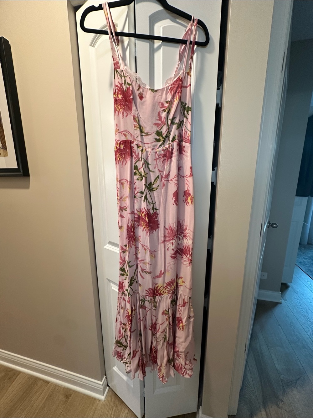 REFORMATION Pink Floral Spaghetti Strap Maxi Dress
